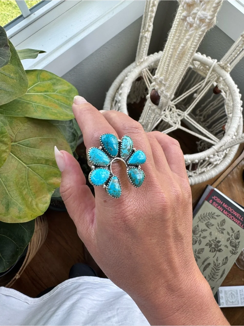 Turquoise Floral Cluster Statement Ring - Blue Turquoise